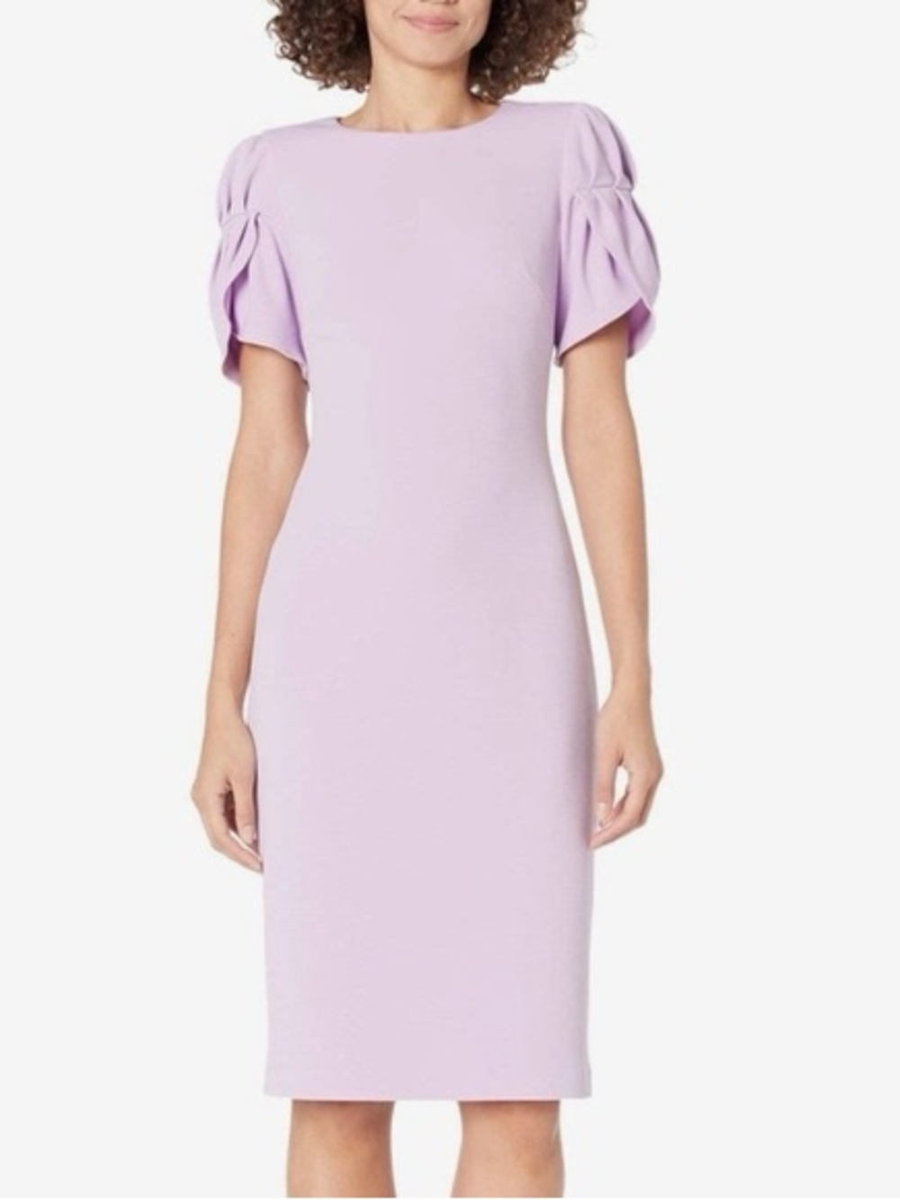 Badgley Mischka Lilac Puff Sleeve Sheath Dress
